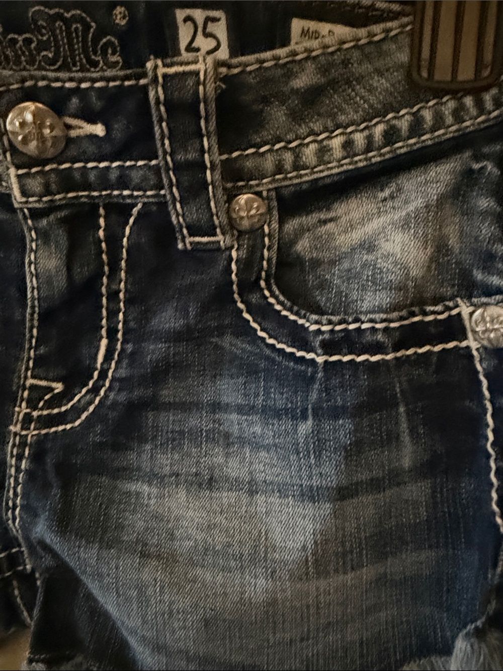 Miss Me Dark Blue Embellished Distressed Denim Shorts - Picture 5 of 7